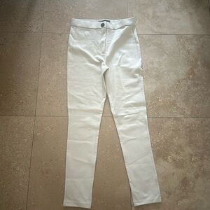 Zara White Skinny Ponte Jumpsuit-Style Pants